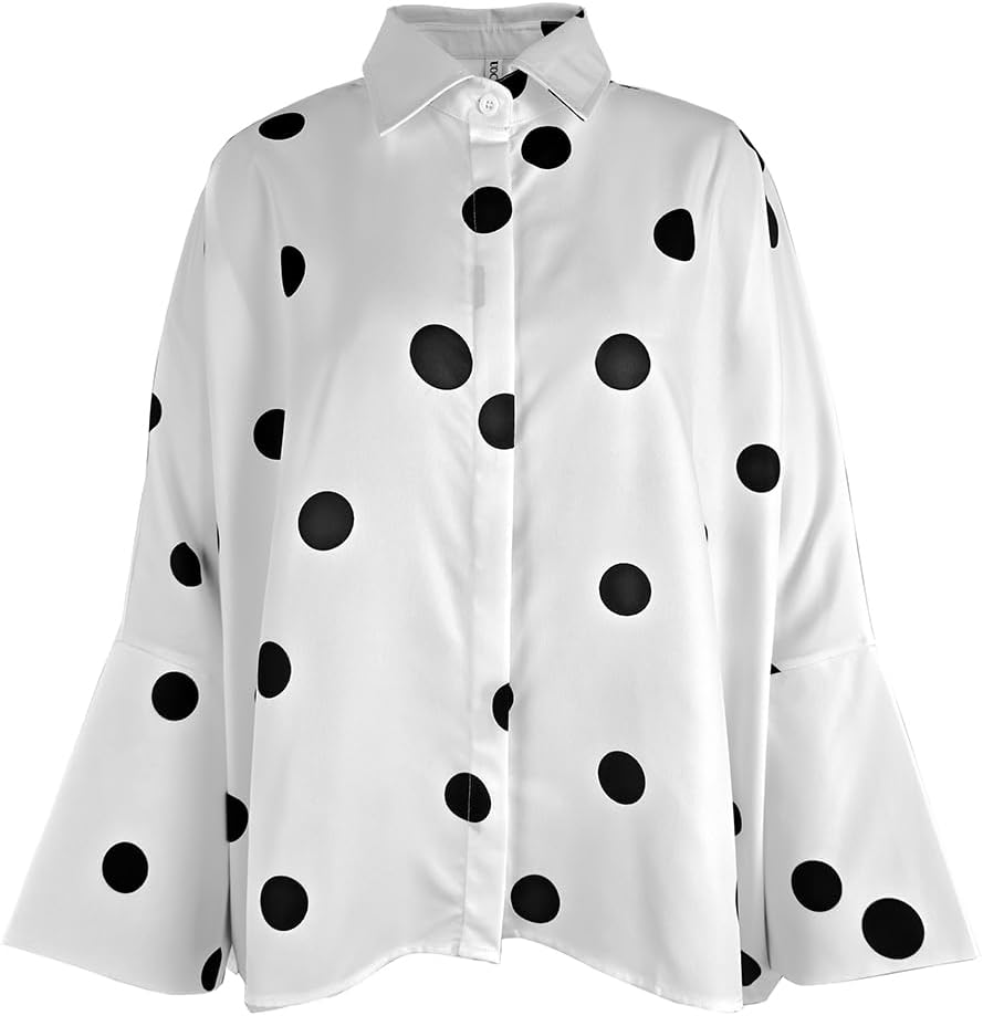 Women's Button Down Work Blouse - Three Quarter Sleeves, Loose Collared Fit for Office and Casual Days - Small