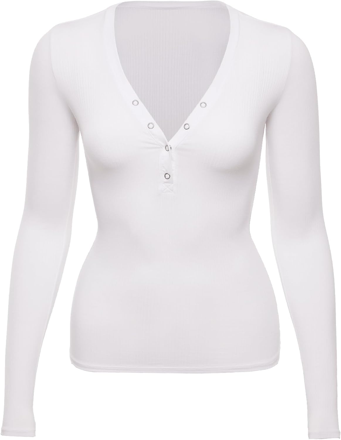 Women's Modal Ribbed Henley Top - Long Sleeve, Plunge Button Placket, Body Hugging Fit for Lounging - XX-Small