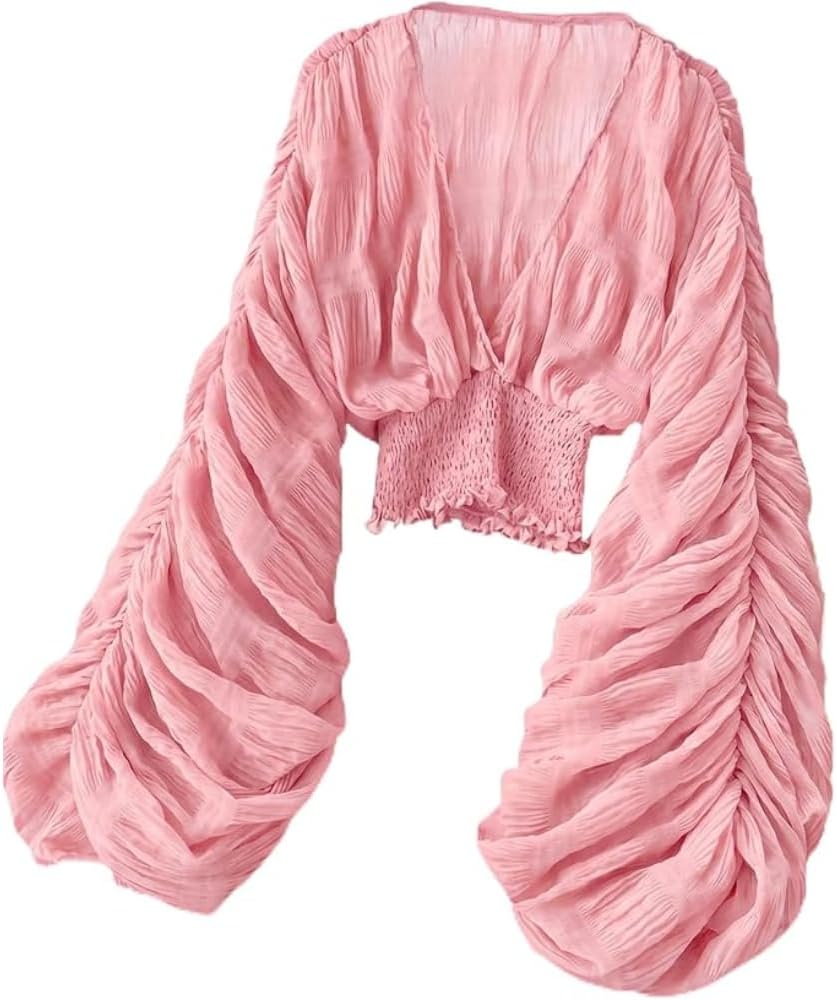 Women's Bell Sleeve Lace Blouse - Flared Cuffs, One Size Dressy Evening Top for Parties and Dinners - One Size