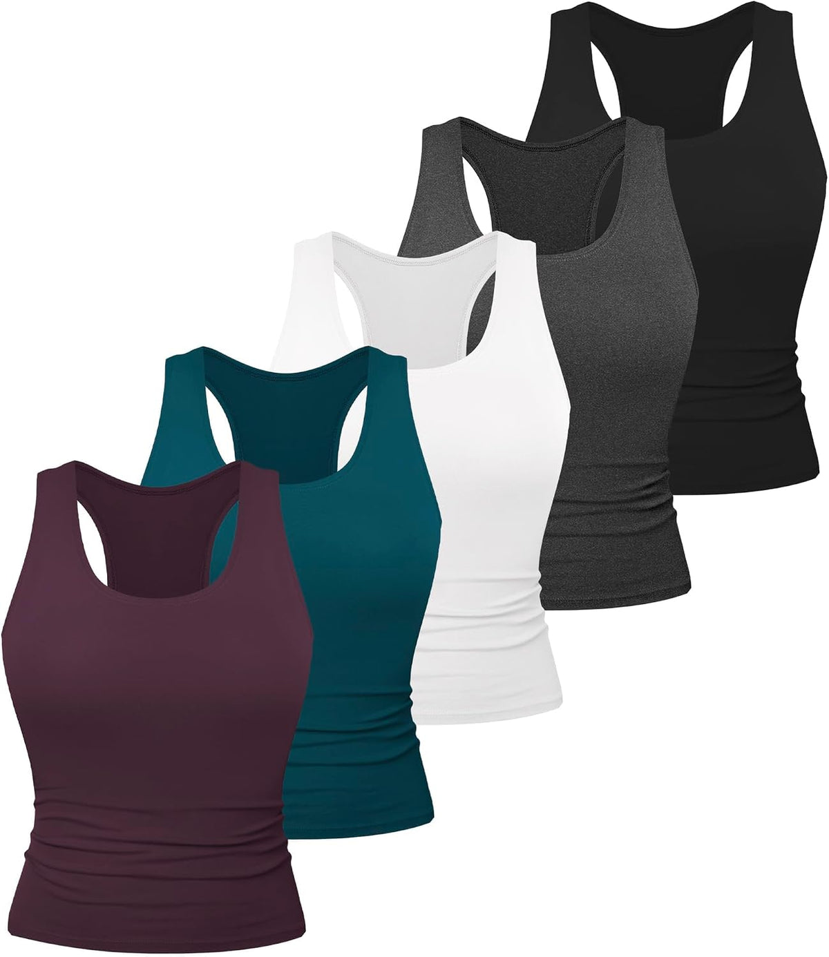 Women's Racerback Workout Tank Tops 5 Pack - Fitted Spandex Blend, Sleeveless Tops for Running and Yoga - 1 Black 1 Whit