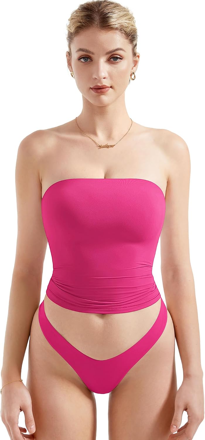 Women's Strapless Tube Top - Double Lined Stretch Knit, Fitted Bandeau for Summer Evenings Out - Small (21)
