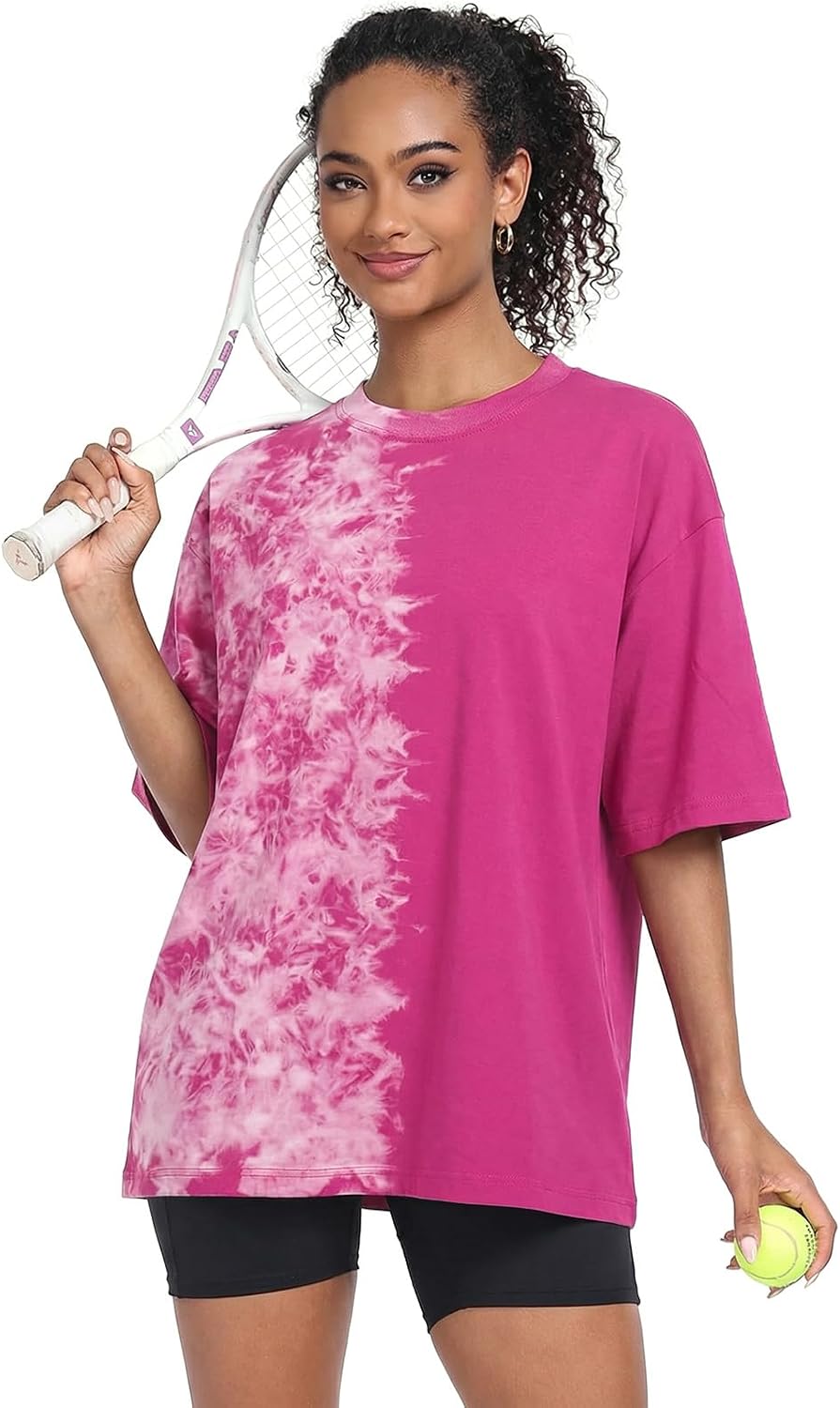 Women's Acid Wash Oversized T-Shirt - Baggy Boyfriend Cut, Cotton Short Sleeve Tee for Gym and Street Wear - Small