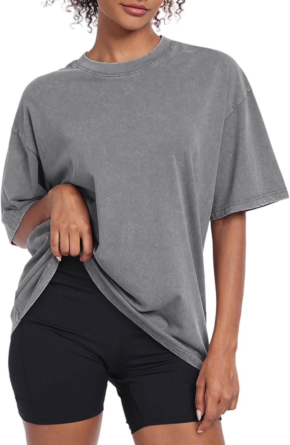 Women's Acid Wash Oversized T-Shirt - Baggy Boyfriend Cut, Cotton Short Sleeve Tee for Gym and Street Wear - Medium