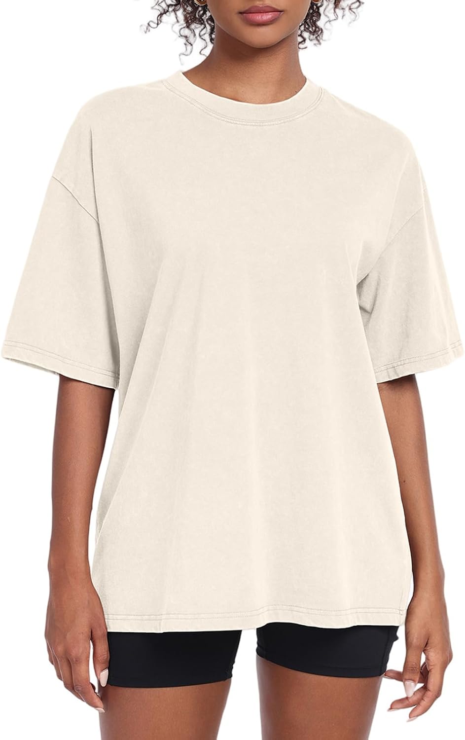 Women's Washed Vintage Oversized T-Shirt - Baggy Cotton Boyfriend Tee, Short Sleeve Street Wear Top - Small