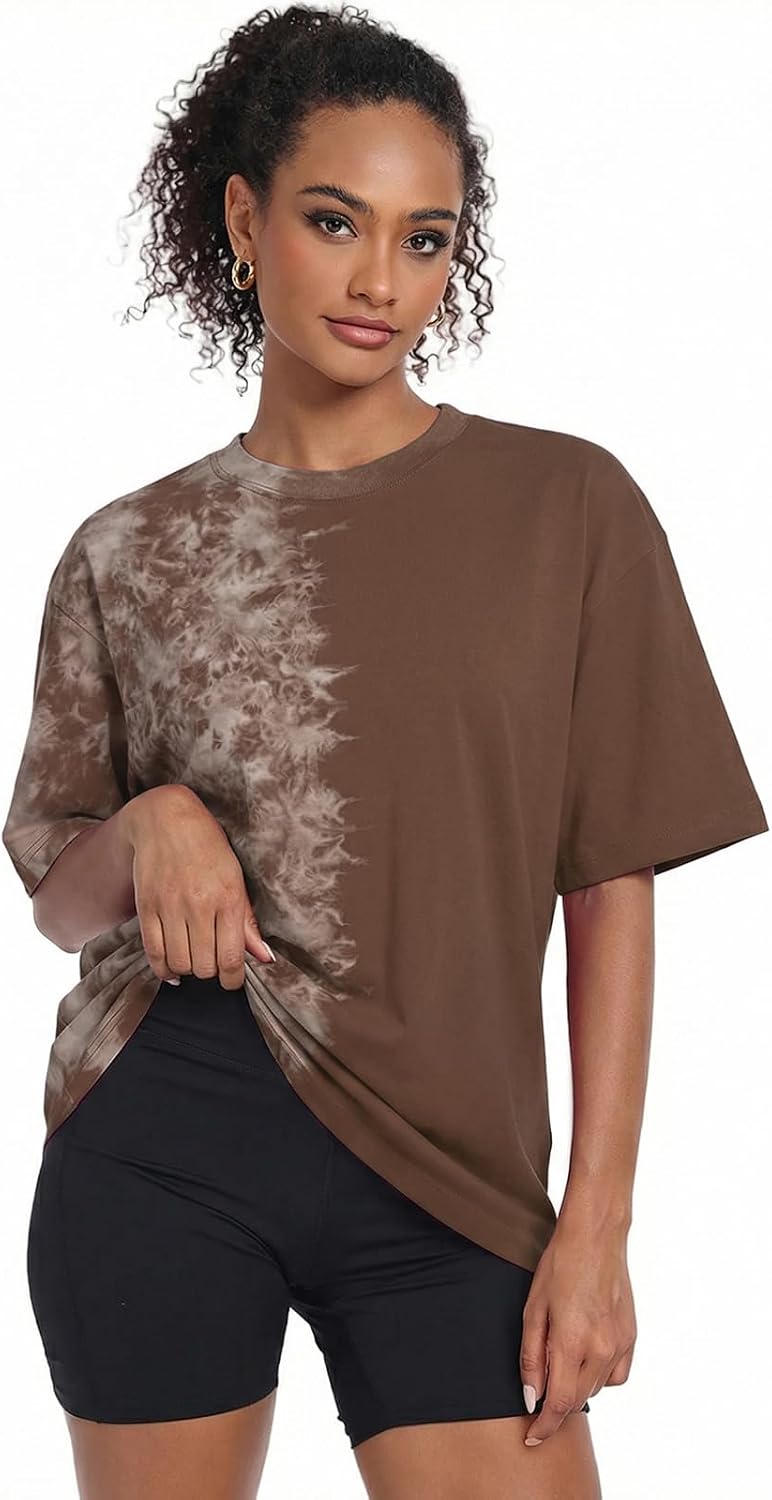 Women's Acid Wash Oversized T-Shirt - Baggy Boyfriend Cut, Cotton Short Sleeve Tee for Gym and Street Wear - Small