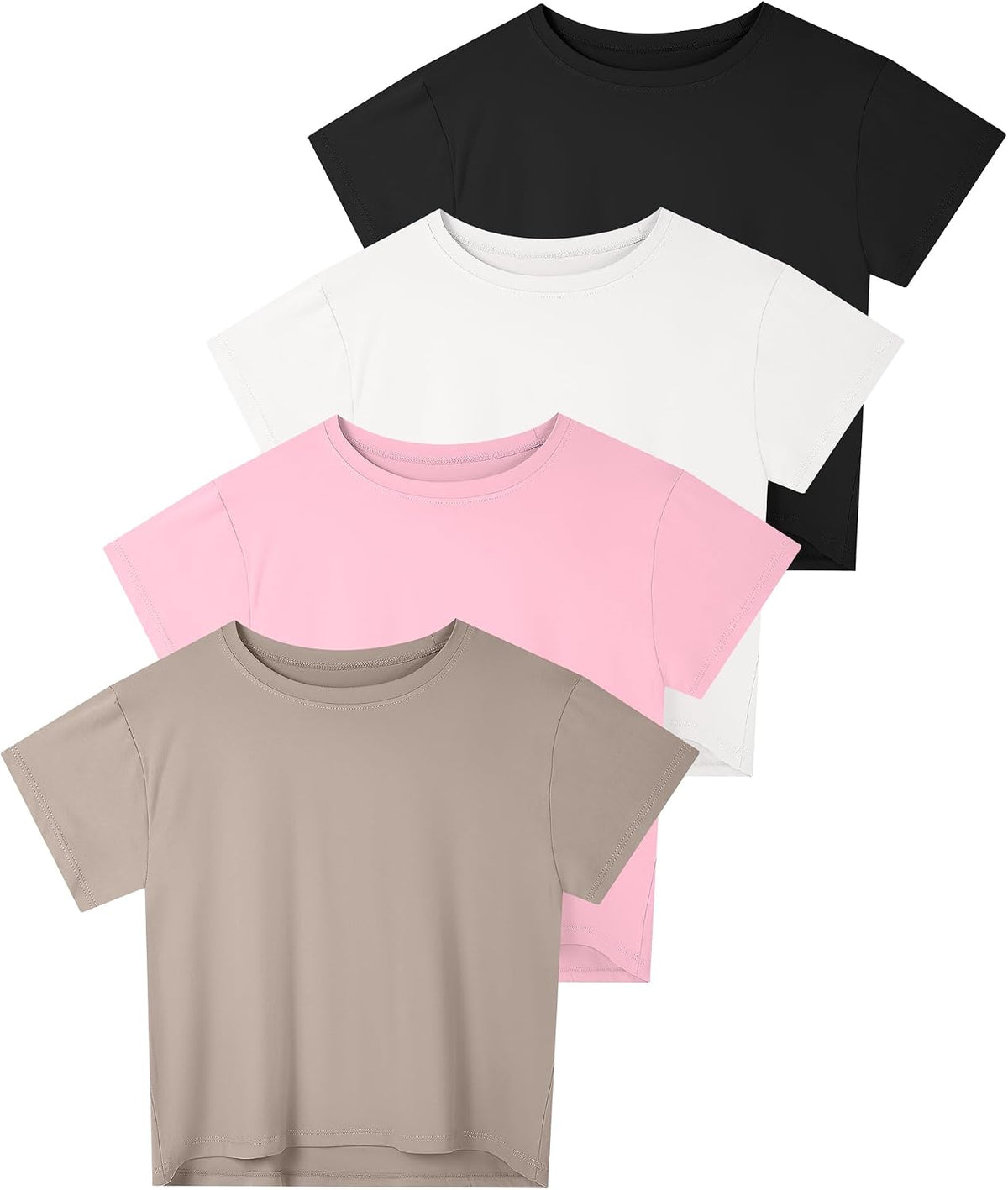 Women's Crop Top Tees 4 or 6 Pack - Short Sleeve, Loose Boxy Fit, Cropped Hem for Gym and Yoga Workouts - Small