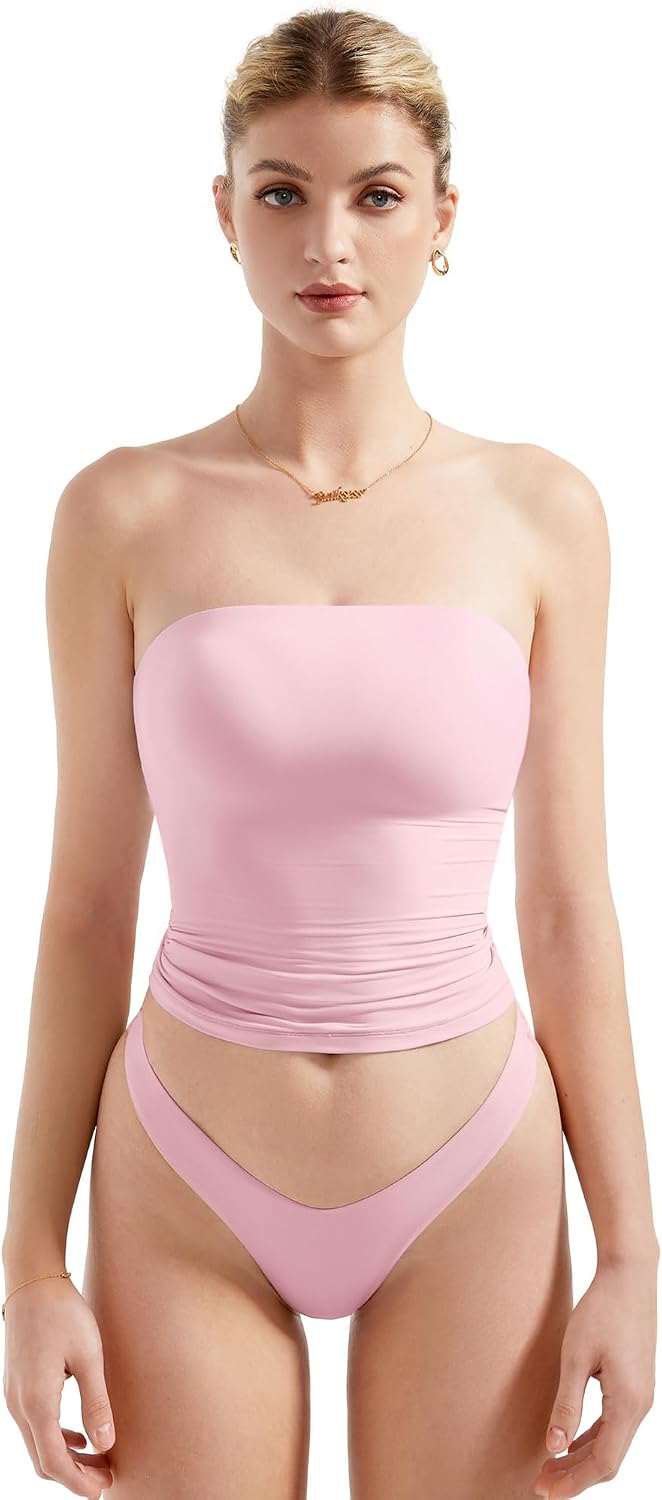 Women's Strapless Tube Top - Double Lined Stretch Knit, Fitted Bandeau for Summer Evenings Out - XX-Small