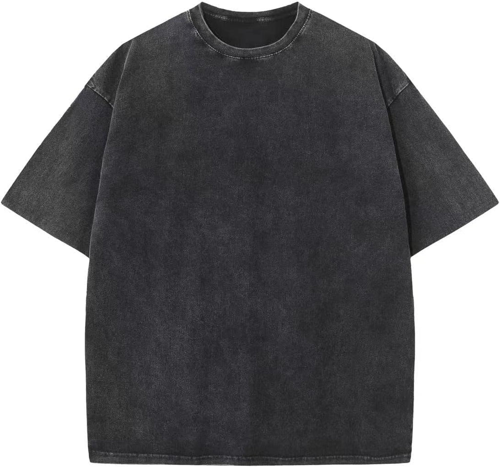 Unisex Oversized Cotton T-Shirt - Short Sleeve, Washed Solid Colours, Loose Basic Tee for Everyday Wear - Large