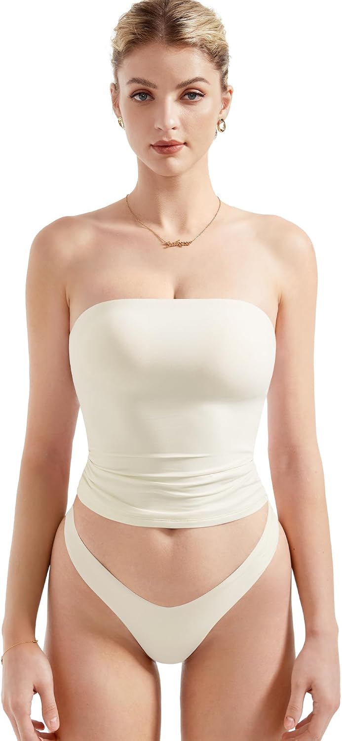 Women's Strapless Tube Top - Double Lined Stretch Knit, Fitted Bandeau for Summer Evenings Out - Small