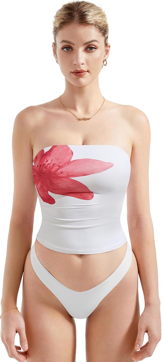 Women's Strapless Tube Top - Double Lined Stretch Knit, Fitted Bandeau for Summer Evenings Out - Small (16)