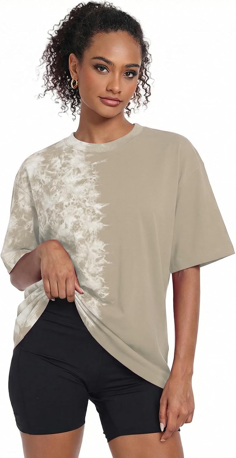 Women's Acid Wash Oversized T-Shirt - Baggy Boyfriend Cut, Cotton Short Sleeve Tee for Gym and Street Wear - Small