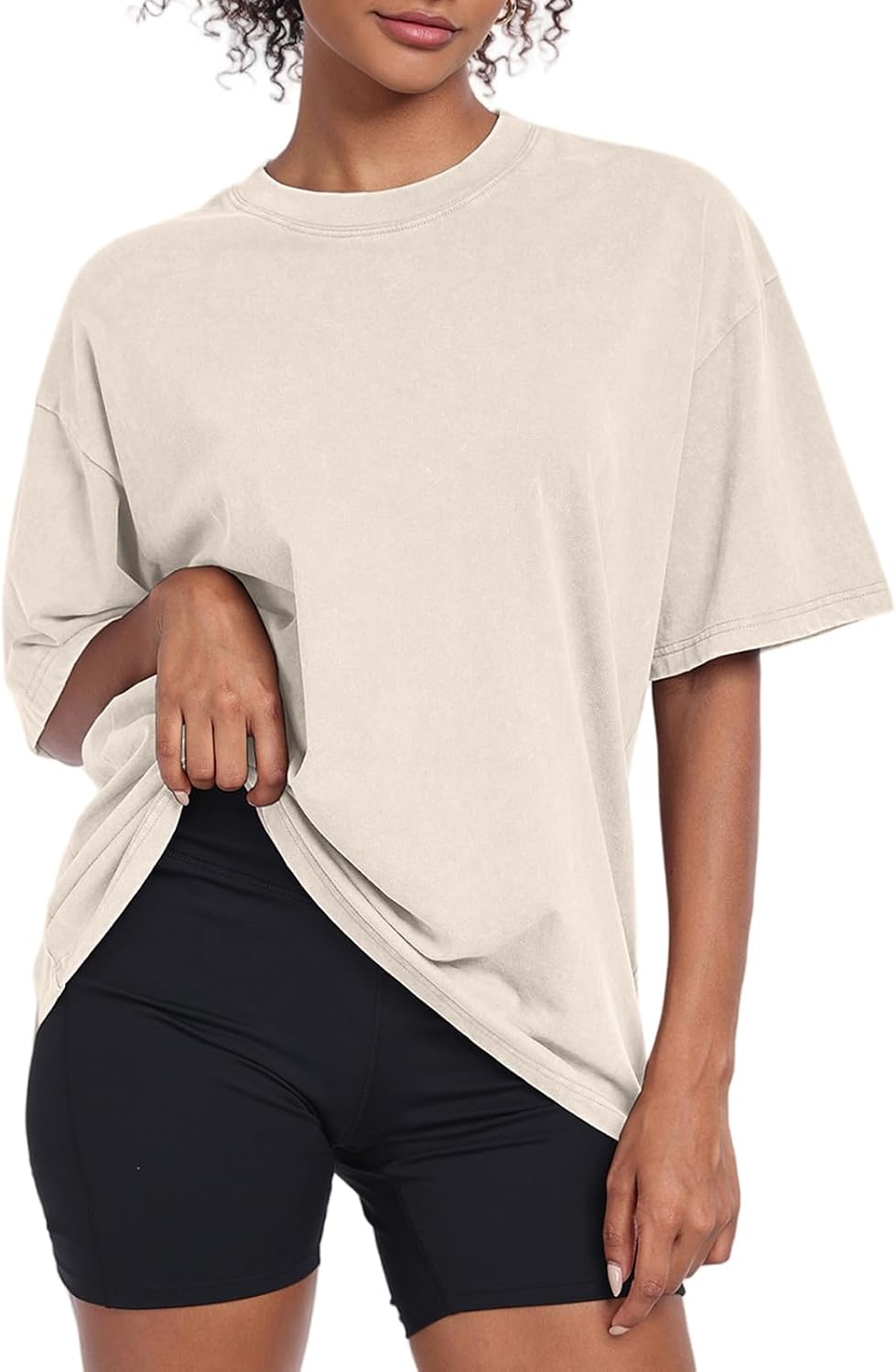 Women's Acid Wash Oversized T-Shirt - Baggy Boyfriend Cut, Cotton Short Sleeve Tee for Gym and Street Wear - Medium