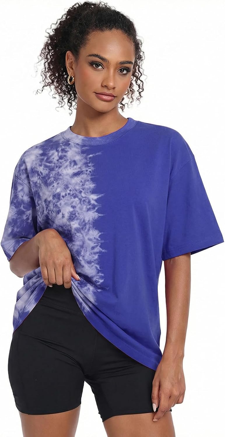 Women's Acid Wash Oversized T-Shirt - Baggy Boyfriend Cut, Cotton Short Sleeve Tee for Gym and Street Wear - Medium