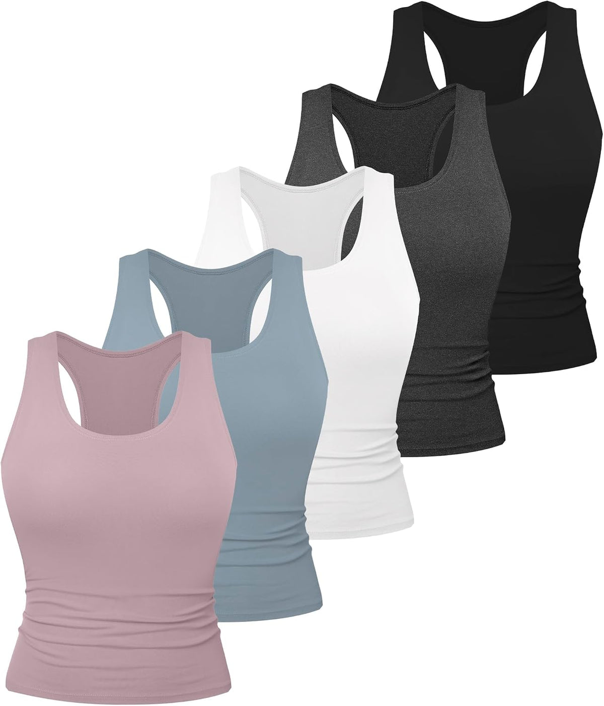 Women's Racerback Workout Tank Tops 5 Pack - Fitted Spandex Blend, Sleeveless Tops for Running and Yoga - 1 Black 1 Whit