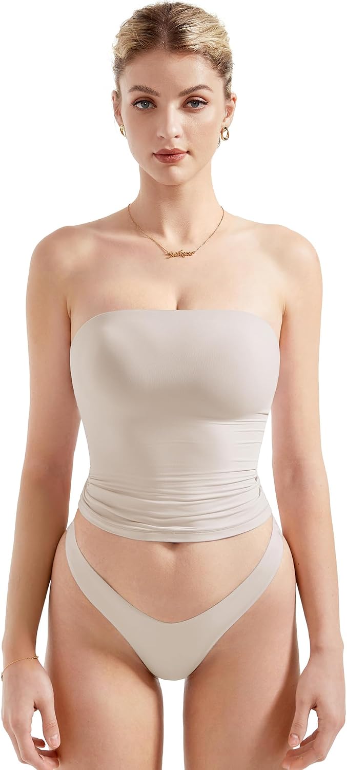 Women's Strapless Tube Top - Double Lined Stretch Knit, Fitted Bandeau for Summer Evenings Out - Small (15)