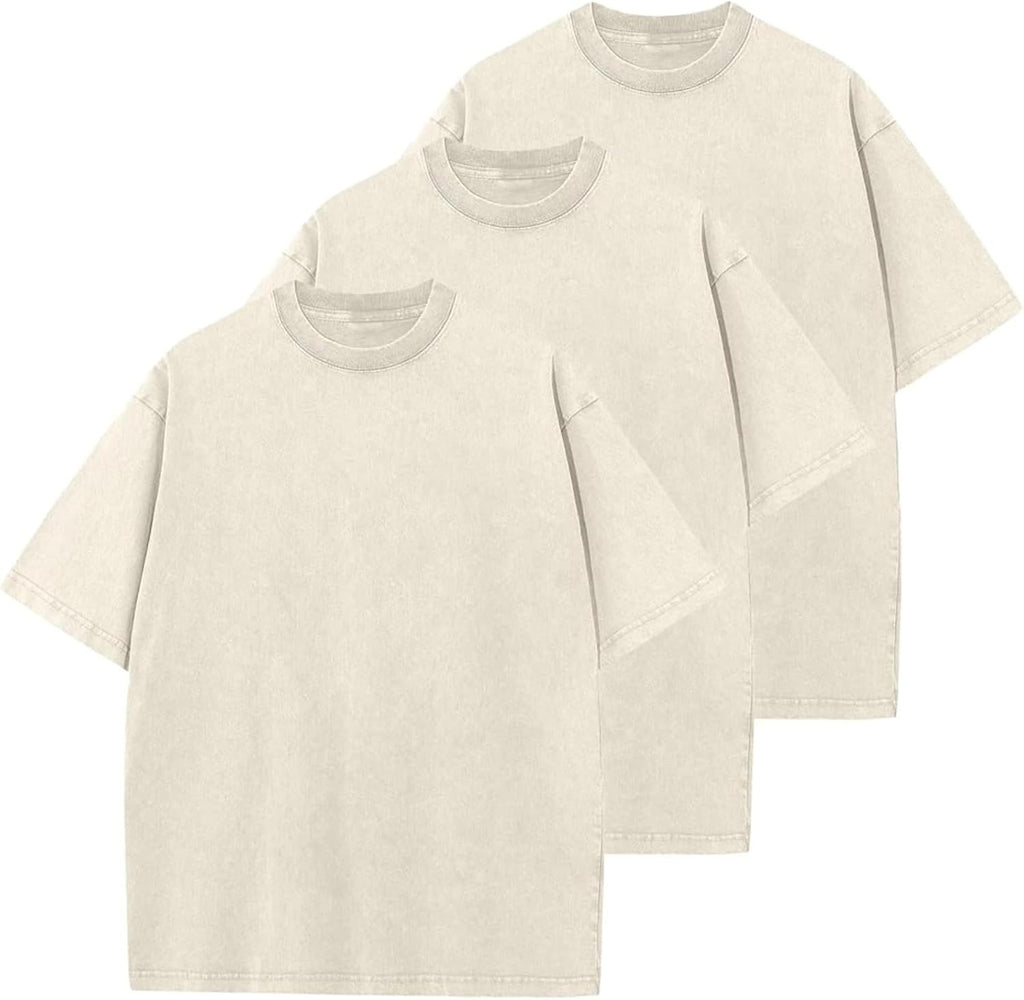 Unisex Oversized Cotton T-Shirt - Short Sleeve, Washed Solid Colours, Loose Basic Tee for Everyday Wear - Large (25)