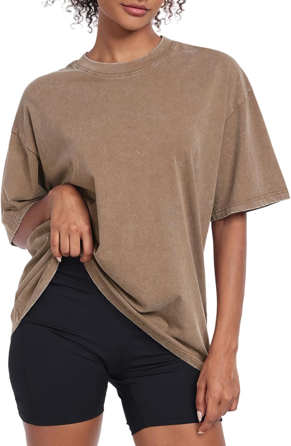 Women's Acid Wash Oversized T-Shirt - Baggy Boyfriend Cut, Cotton Short Sleeve Tee for Gym and Street Wear - Medium