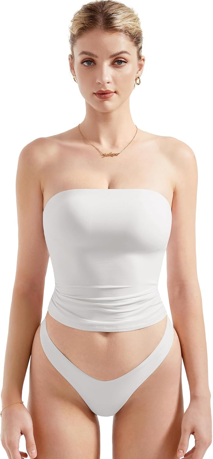 Women's Strapless Tube Top - Double Lined Stretch Knit, Fitted Bandeau for Summer Evenings Out - XX-Small
