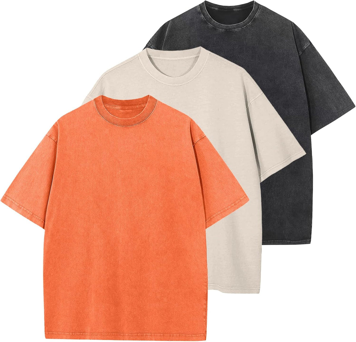 Unisex Oversized Cotton T-Shirt - Short Sleeve, Washed Solid Colours, Loose Basic Tee for Everyday Wear - Large