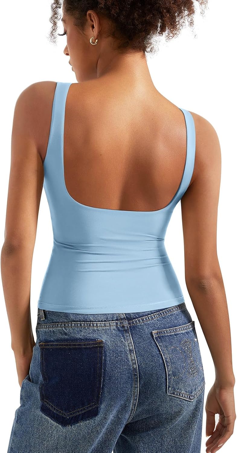 Women's Boat Neck Tank Top - Removable Padded Bra, Open Back, Double Lined Quick Dry Knit for Summer - Small (12)