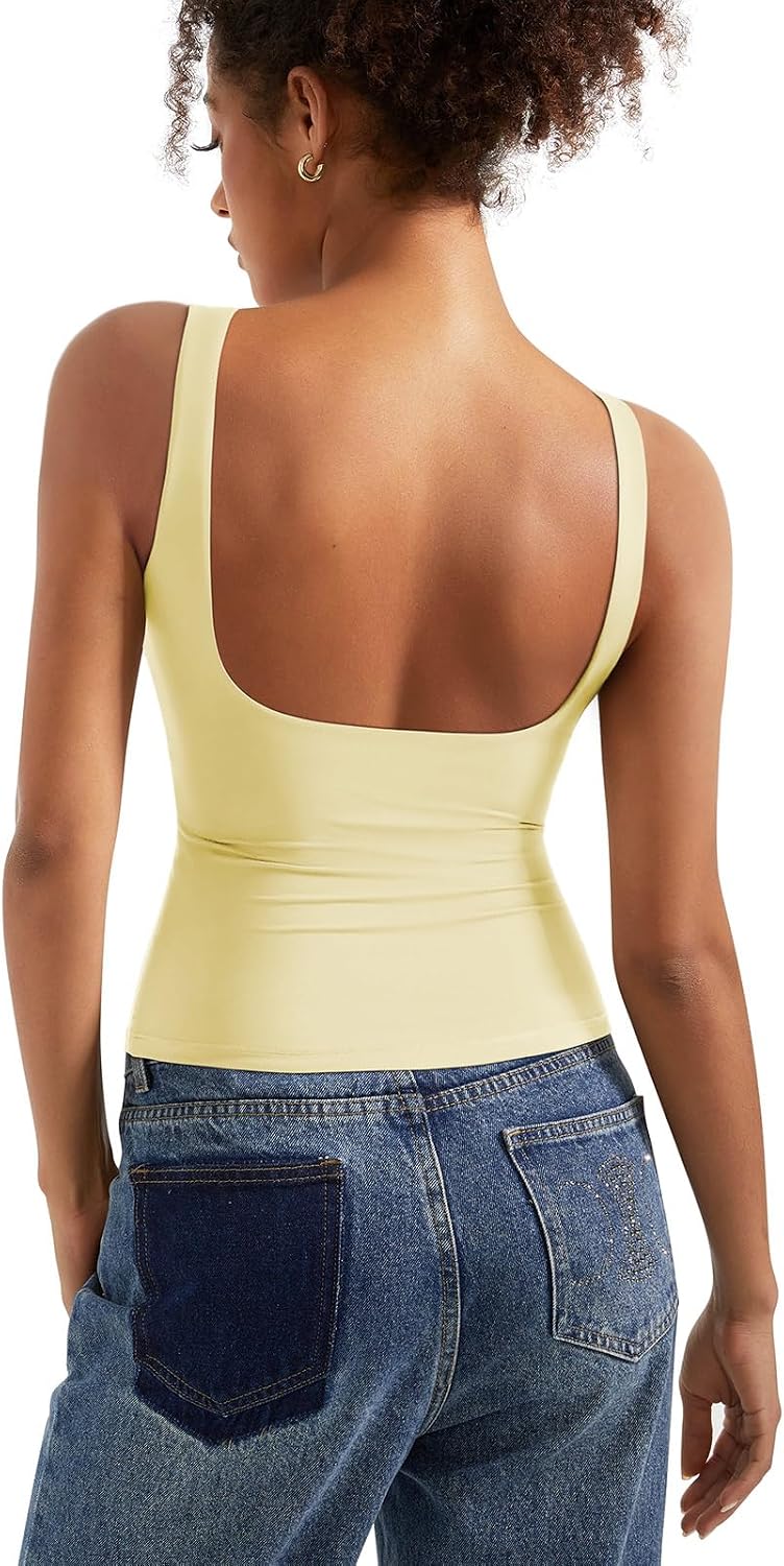 Women's Boat Neck Tank Top - Removable Padded Bra, Open Back, Double Lined Quick Dry Knit for Summer - Medium