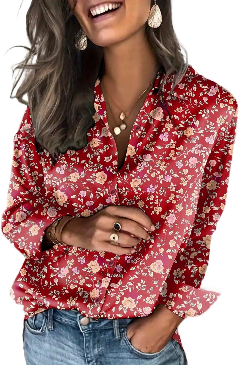 Women's Satin Button Down Blouse - Long Sleeves, Silky Drape, Business Casual Shirt for the Office - Light Tan