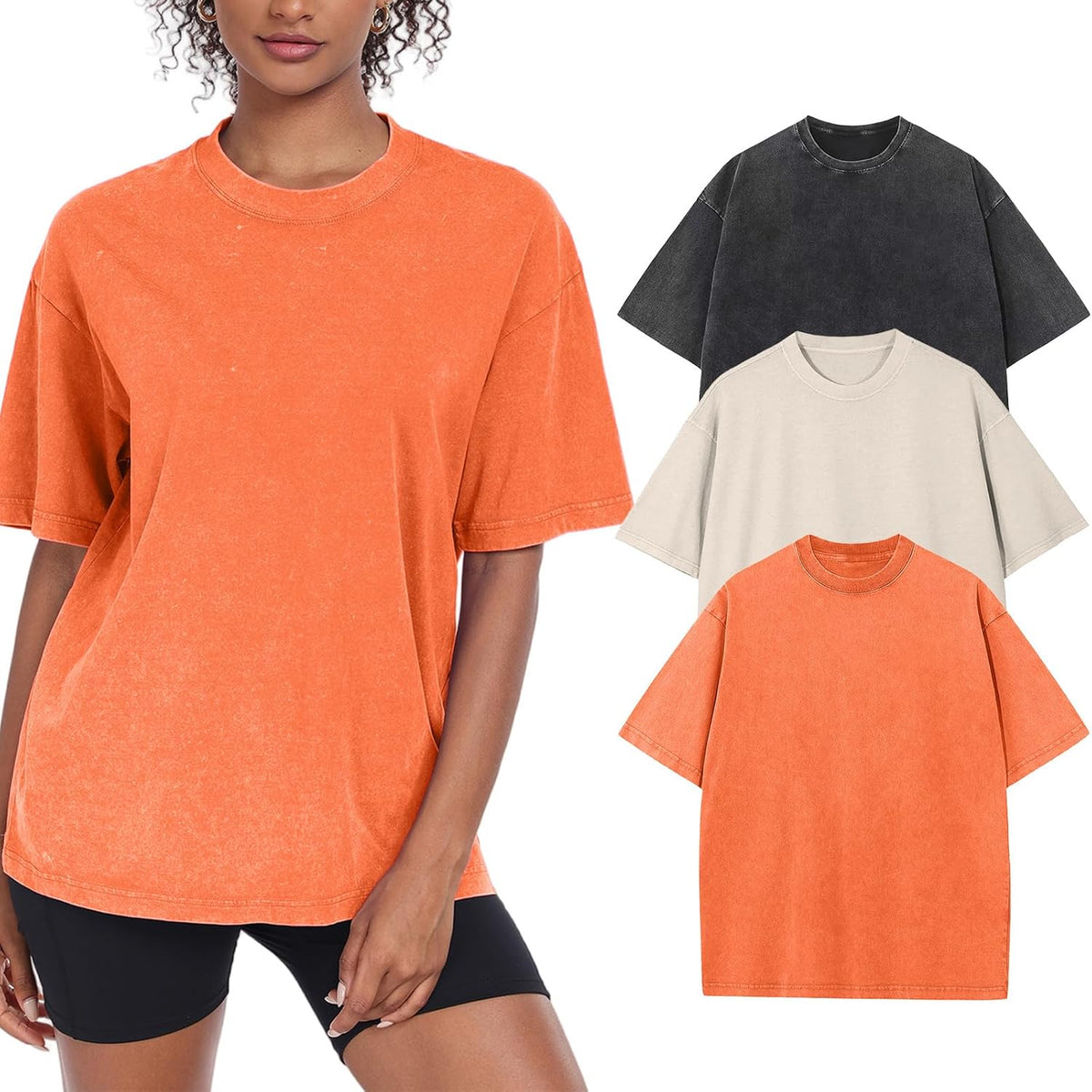 Women's Washed Vintage Oversized T-Shirt - Baggy Cotton Boyfriend Tee, Short Sleeve Street Wear Top - XX-Large
