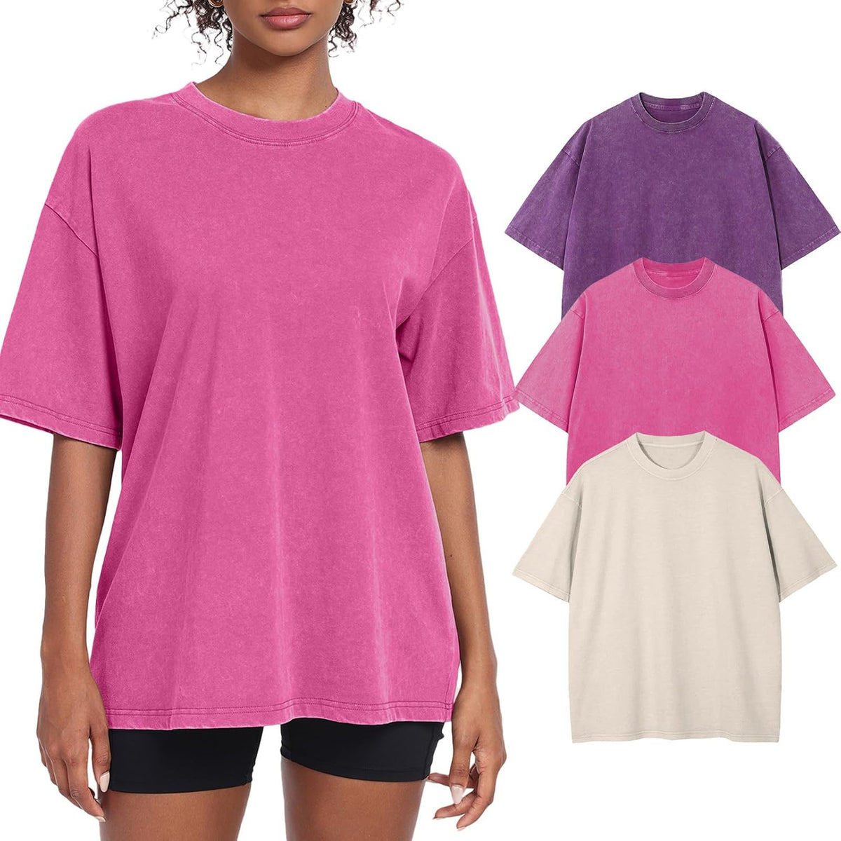 Women's Washed Vintage Oversized T-Shirt - Baggy Cotton Boyfriend Tee, Short Sleeve Street Wear Top - Small