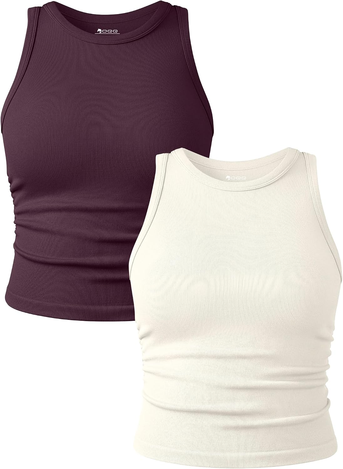 Women's Ruched Crop Tank Tops 2 Piece Set - Crew Neck, Sleeveless Stretch Camis for Yoga and Layering - Medium