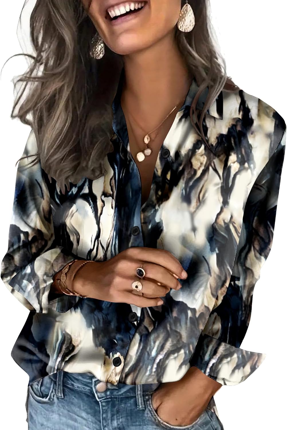 Women's Satin Button Down Blouse - Long Sleeves, Silky Drape, Business Casual Shirt for the Office - Metro Flow