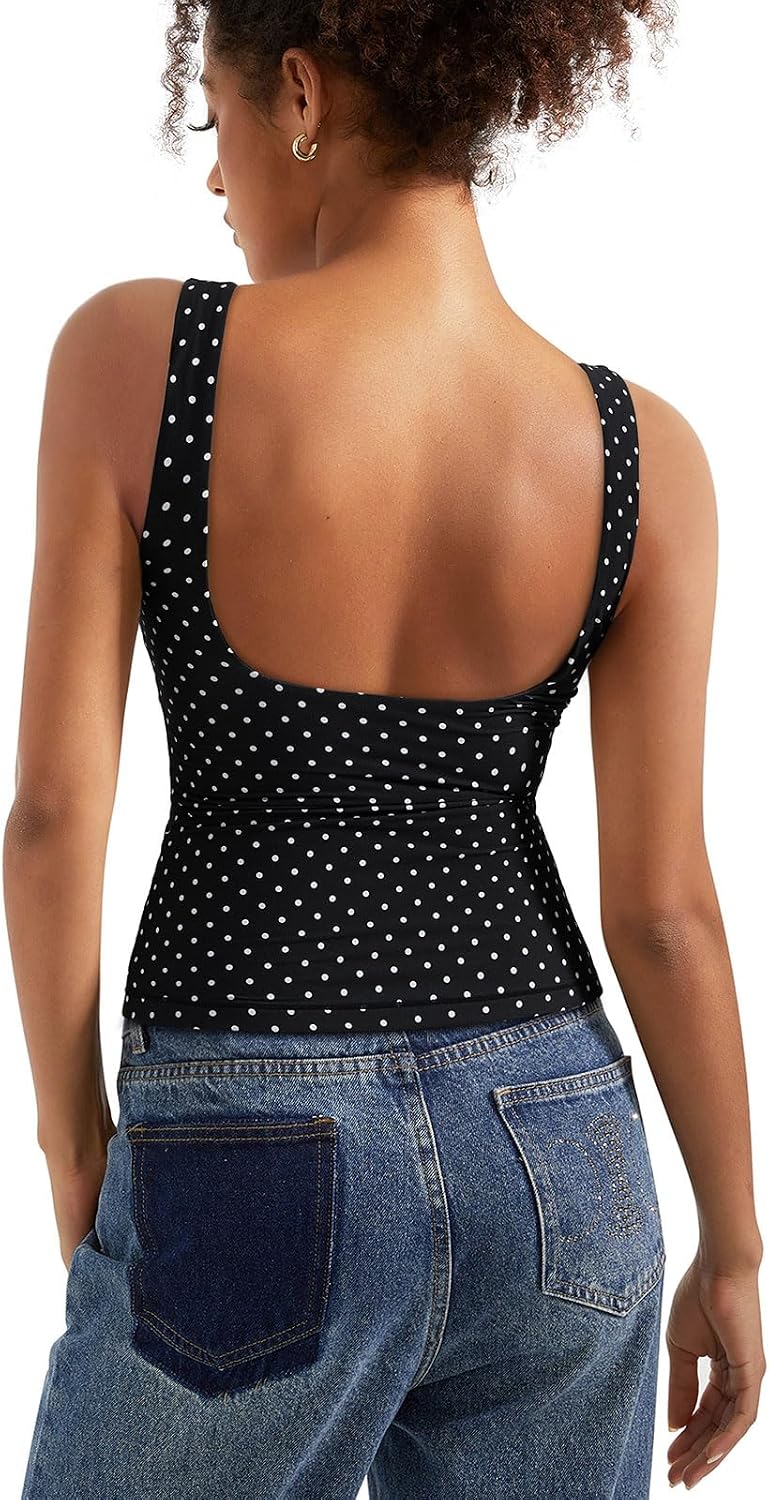 Women's Boat Neck Tank Top - Removable Padded Bra, Open Back, Double Lined Quick Dry Knit for Summer - Small