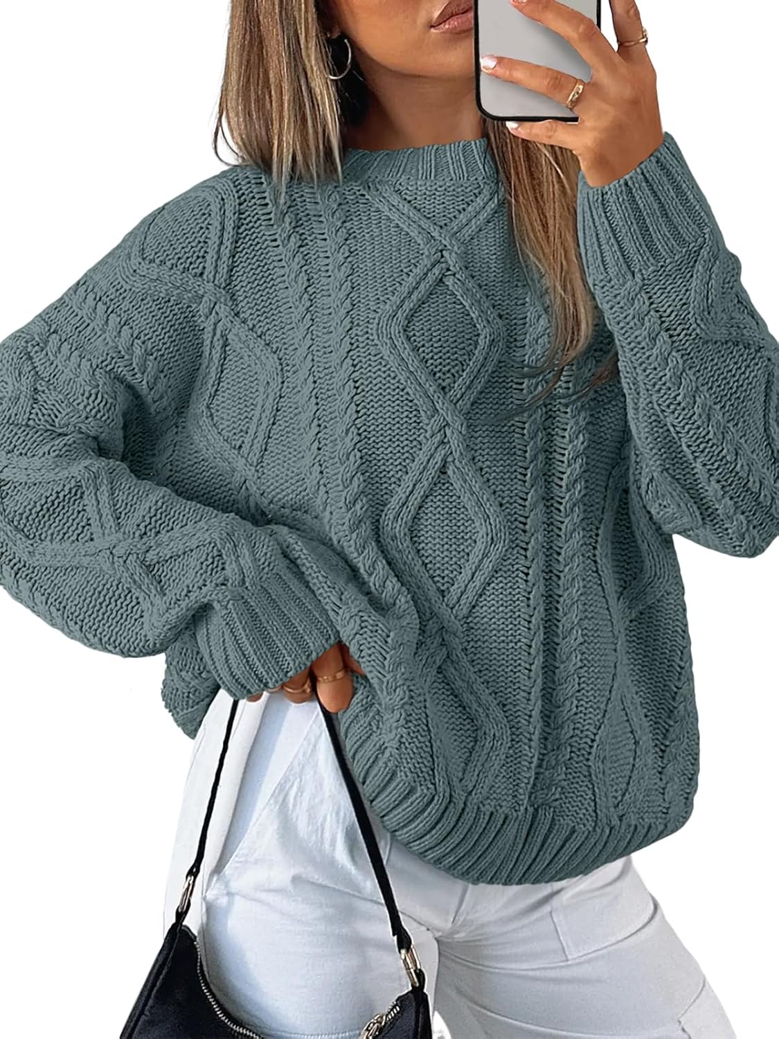 Women's Oversized Cable Knit Sweater - Chunky Knit Texture, Drop Shoulders, Pullover for Fall Layering - Small