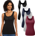 Women's Ribbed Tank Tops 5 Pack - Scoop Neck, Wide Straps, Stretch Fitted Layering Camis for Everyday Wear - Small