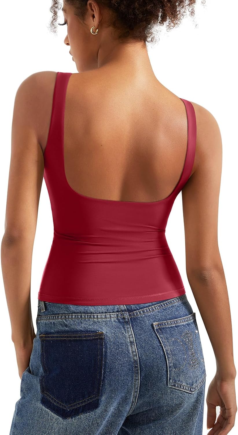Women's Boat Neck Tank Top - Removable Padded Bra, Open Back, Double Lined Quick Dry Knit for Summer - Large