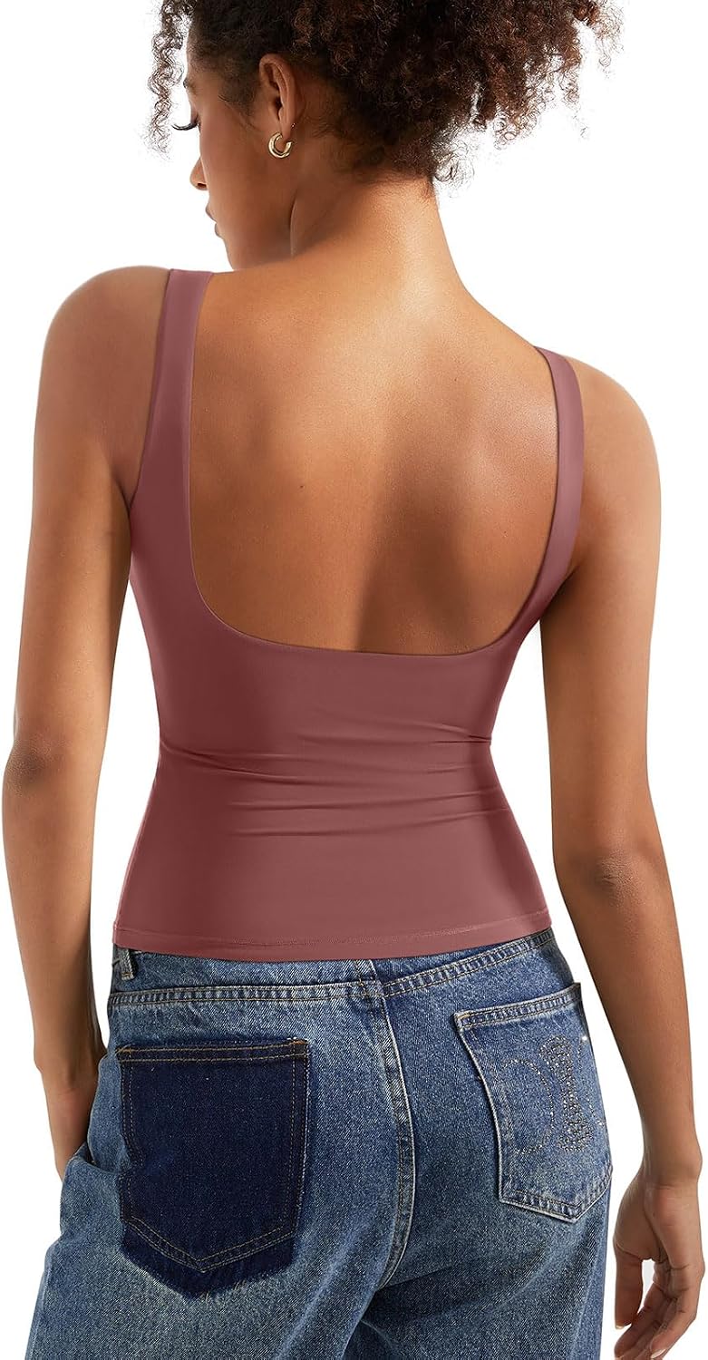 Women's Boat Neck Tank Top - Removable Padded Bra, Open Back, Double Lined Quick Dry Knit for Summer - Small (16)