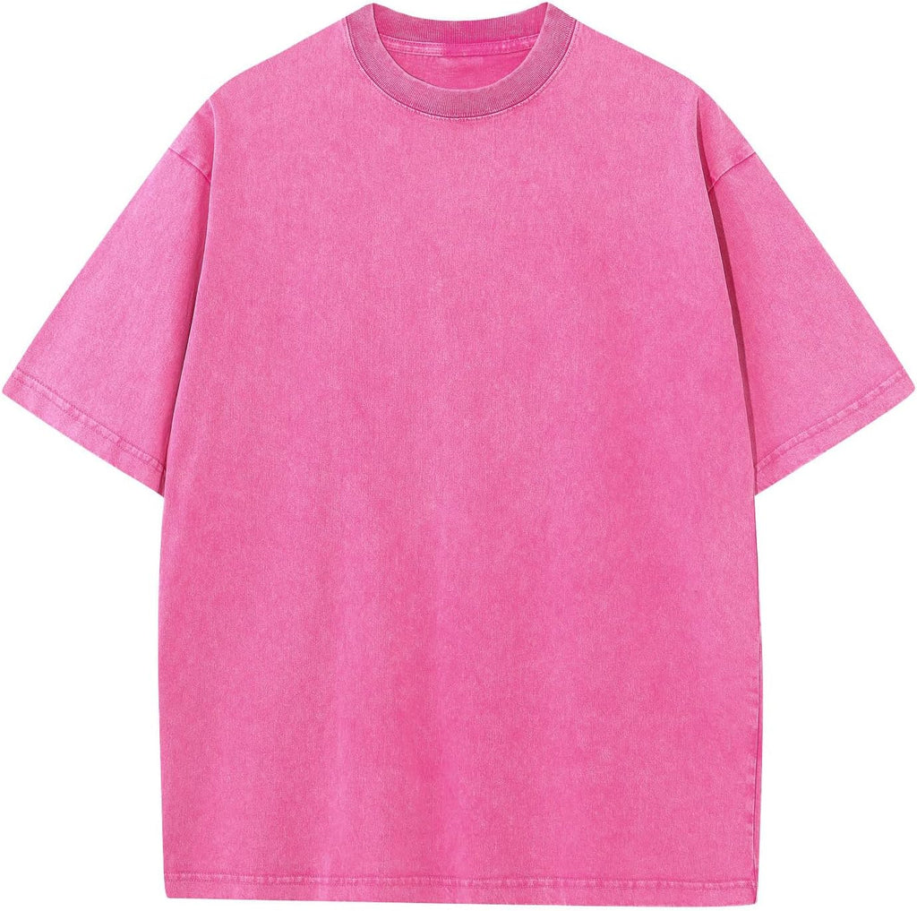 Unisex Oversized Cotton T-Shirt - Short Sleeve, Washed Solid Colours, Loose Basic Tee for Everyday Wear - Medium
