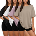 Women's Oversized T-Shirts 2 or 4 Pack - Crew Neck, Baggy Loose Fit, Plain Colours for Gym and Summer Days - Small