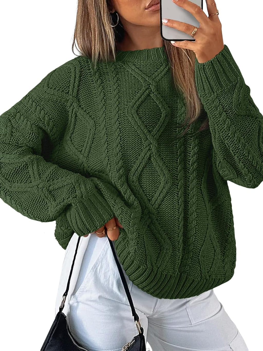 Women's Oversized Cable Knit Sweater - Chunky Knit Texture, Drop Shoulders, Pullover for Fall Layering - Small