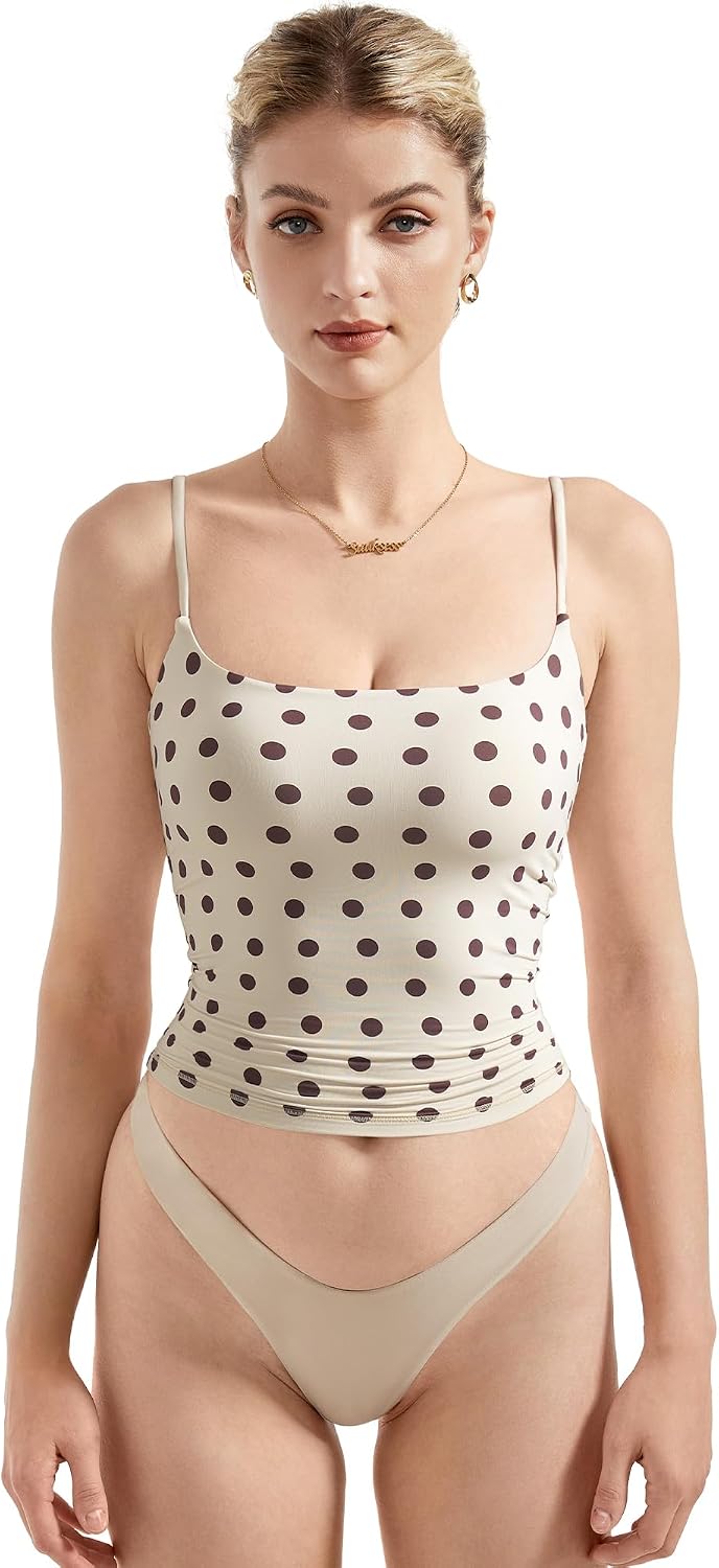 Women's Square Neck Cami Tank Top - Double Lined Fabric, Fitted Cut, Sleeveless Basic for Going Out - Medium