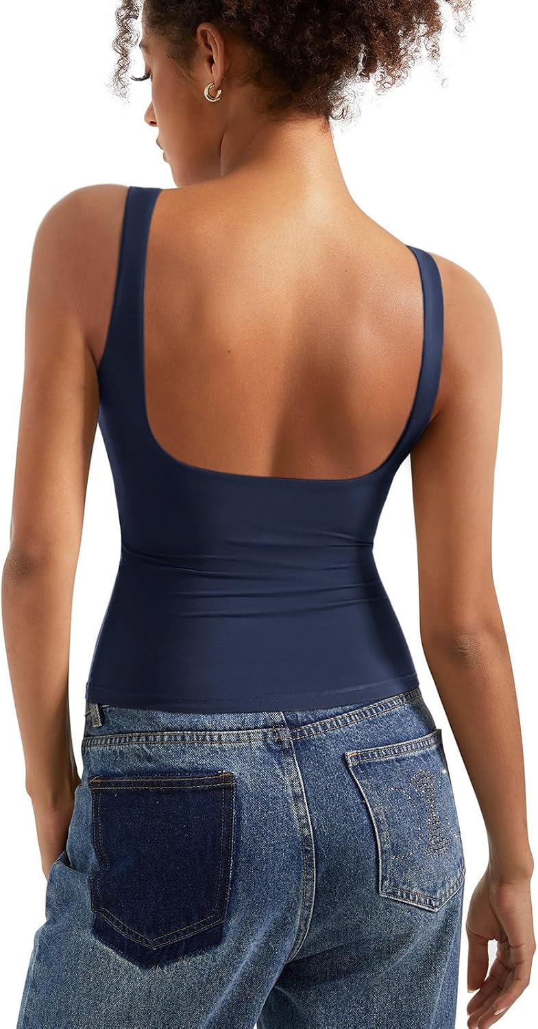 Women's Boat Neck Tank Top - Removable Padded Bra, Open Back, Double Lined Quick Dry Knit for Summer - Small (9)