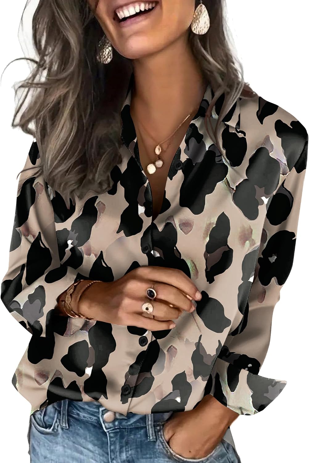 Women's Satin Button Down Blouse - Long Sleeves, Silky Drape, Business Casual Shirt for the Office - Black