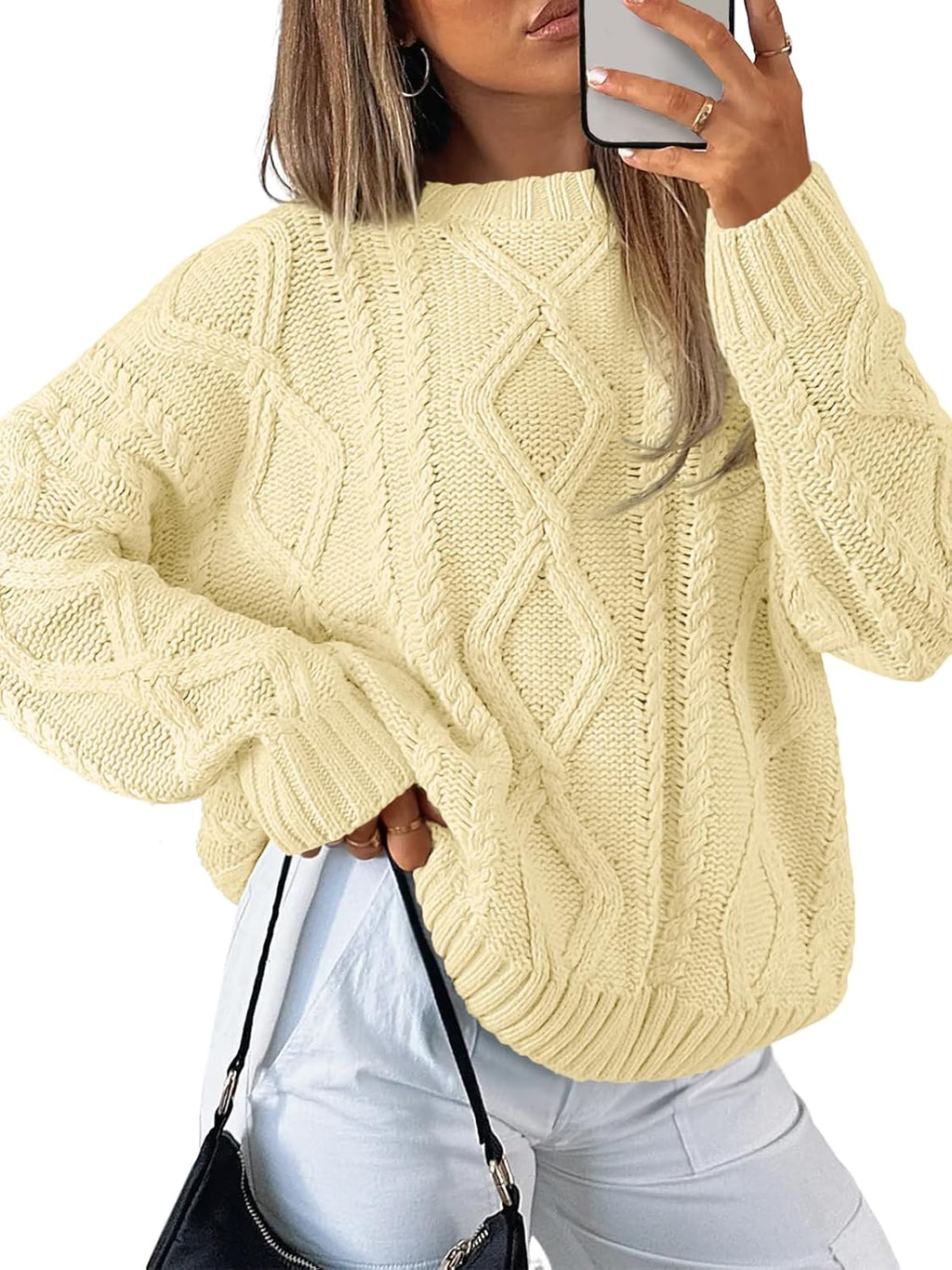 Women's Oversized Cable Knit Sweater - Chunky Knit Texture, Drop Shoulders, Pullover for Fall Layering - Small (9)