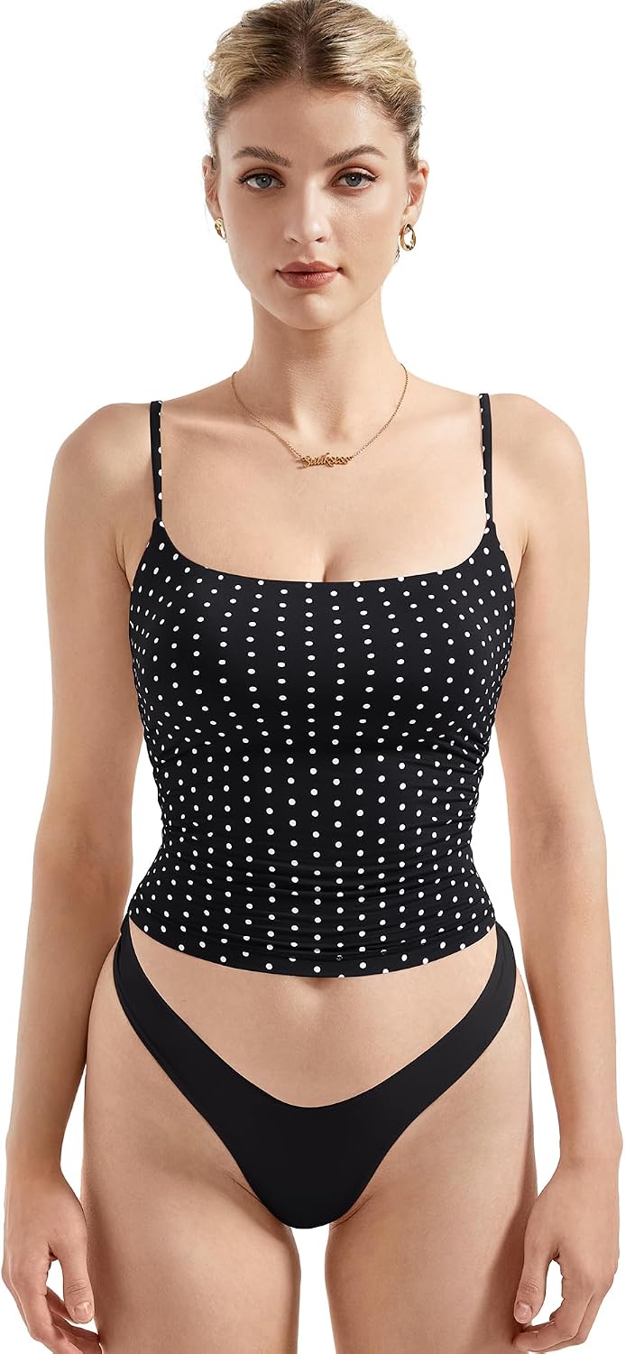 Women's Square Neck Cami Tank Top - Double Lined Fabric, Fitted Cut, Sleeveless Basic for Going Out - Large (43)