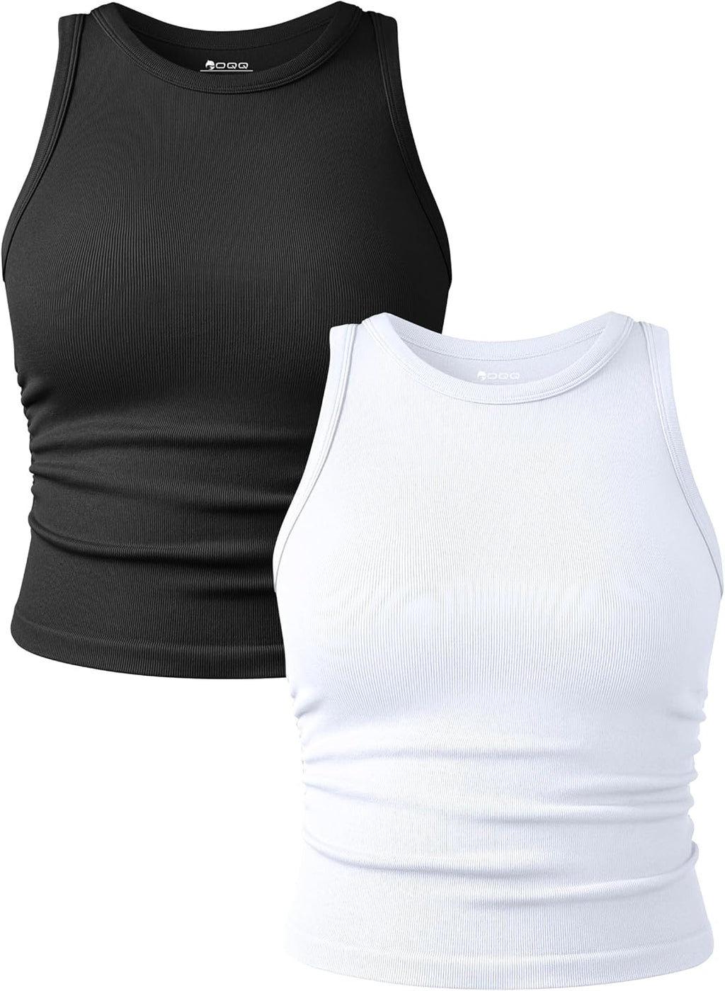 Women's Ruched Crop Tank Tops 2 Piece Set - Crew Neck, Sleeveless Stretch Camis for Yoga and Layering - Large