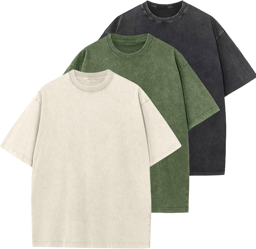 Unisex Oversized Cotton T-Shirt - Short Sleeve, Washed Solid Colours, Loose Basic Tee for Everyday Wear - Large (26)