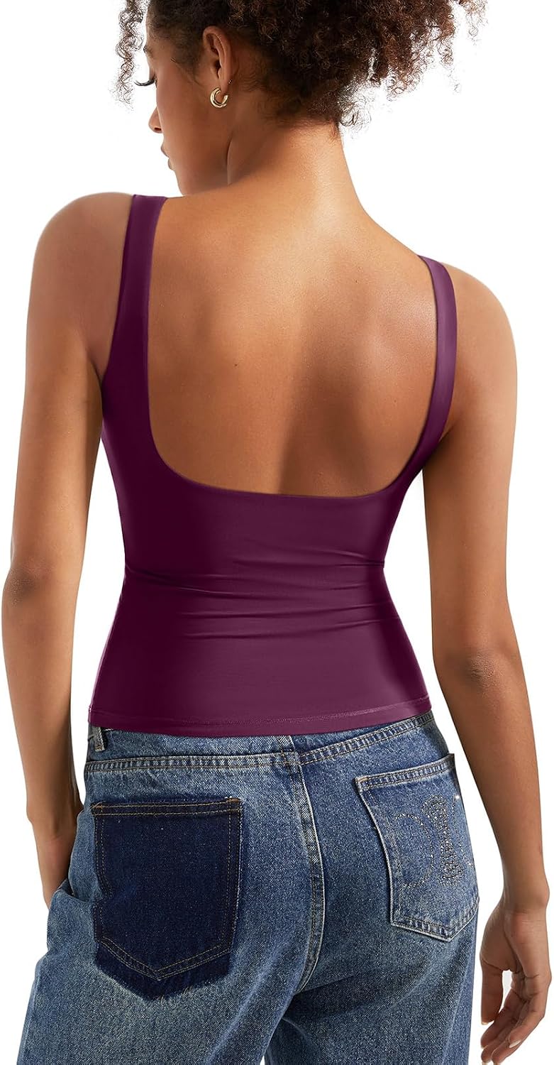 Women's Boat Neck Tank Top - Removable Padded Bra, Open Back, Double Lined Quick Dry Knit for Summer - Small (10)