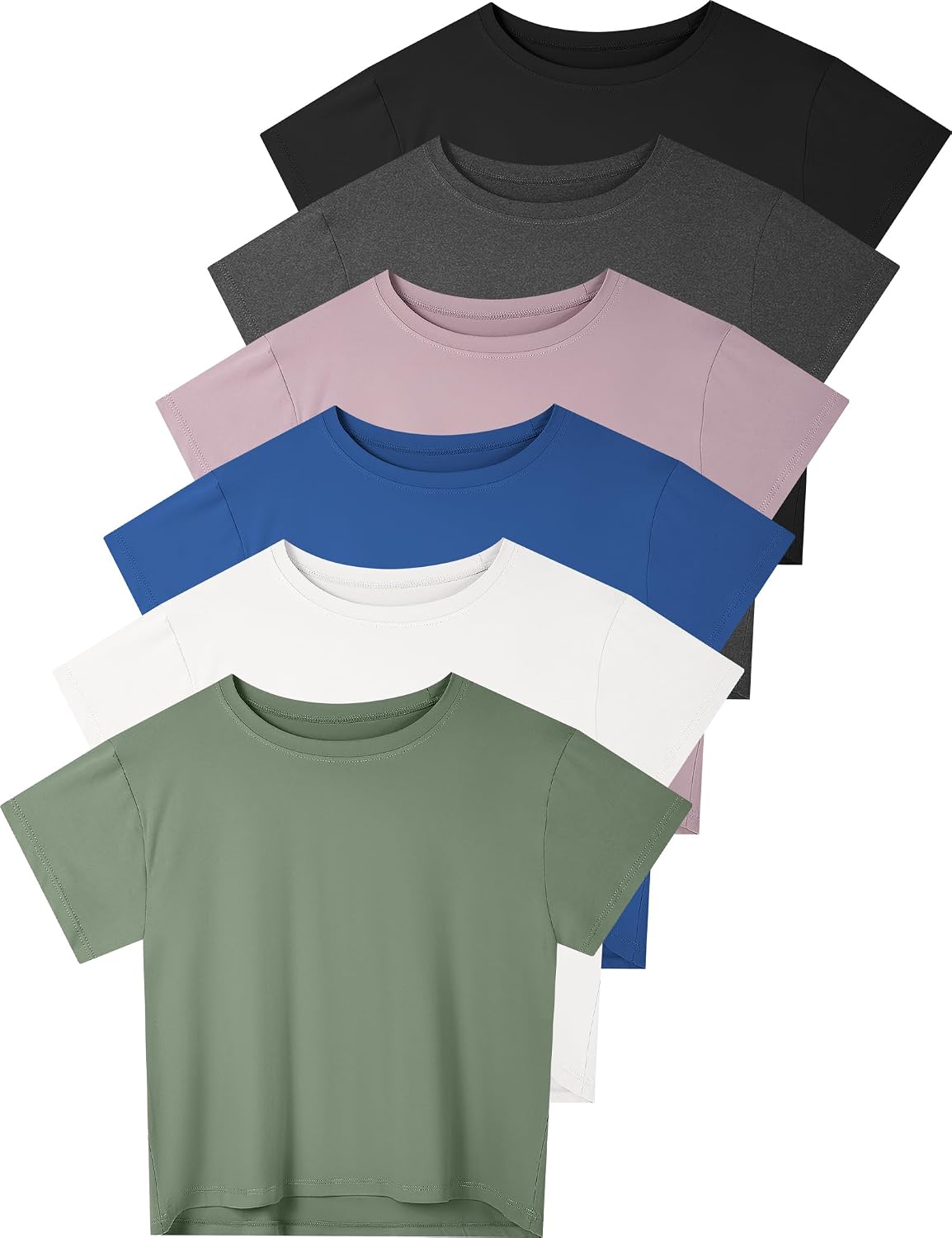 Women's Crop Top Tees 4 or 6 Pack - Short Sleeve, Loose Boxy Fit, Cropped Hem for Gym and Yoga Workouts - Small
