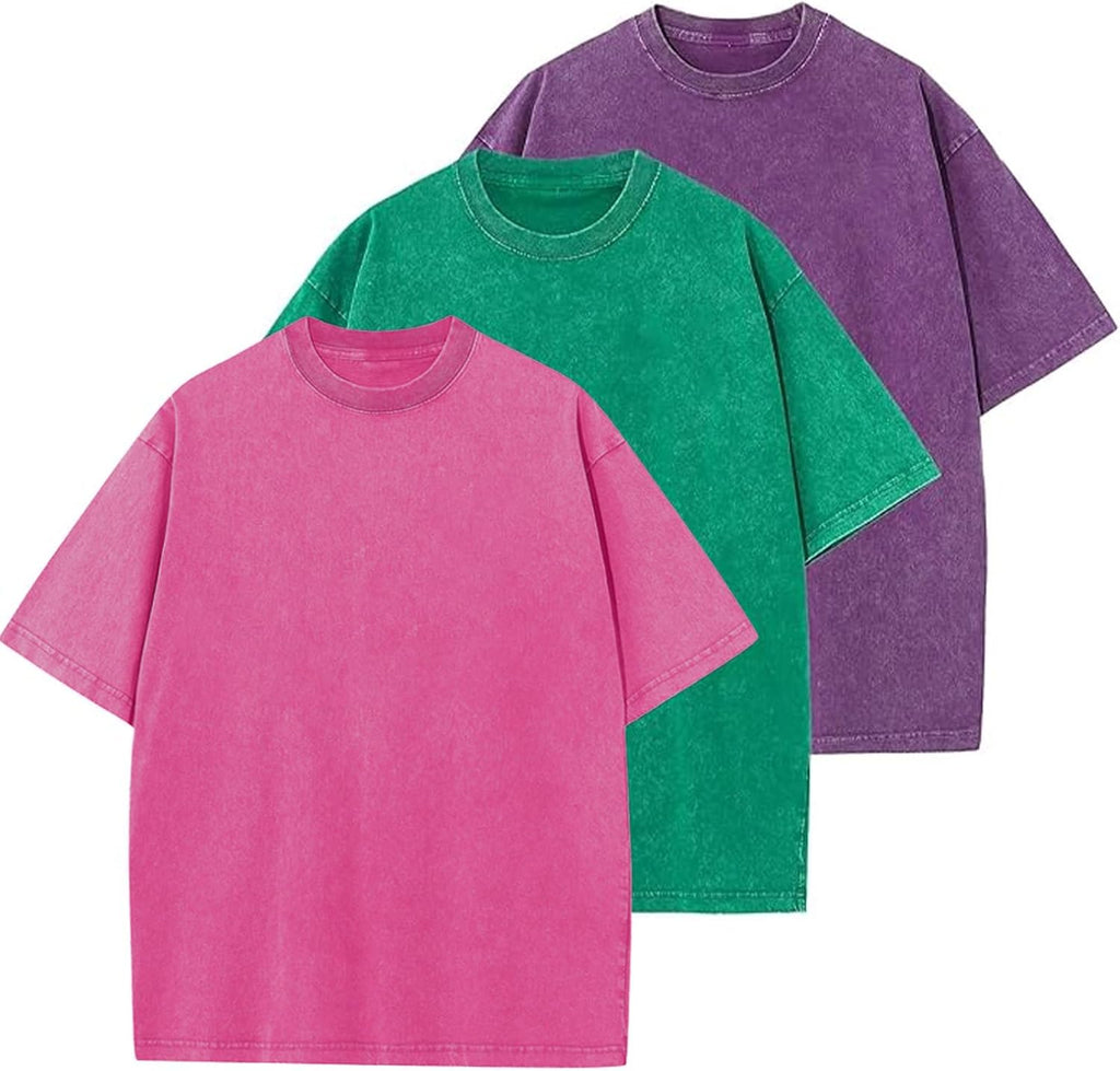 Unisex Oversized Cotton T-Shirt - Short Sleeve, Washed Solid Colours, Loose Basic Tee for Everyday Wear - Large