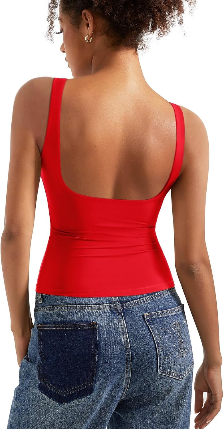 Women's Boat Neck Tank Top - Removable Padded Bra, Open Back, Double Lined Quick Dry Knit for Summer - Small (15)