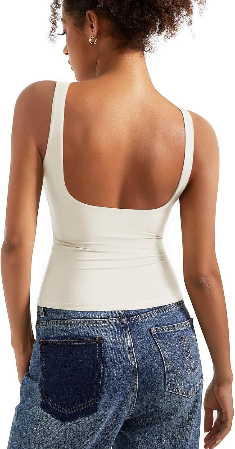 Women's Boat Neck Tank Top - Removable Padded Bra, Open Back, Double Lined Quick Dry Knit for Summer - Small